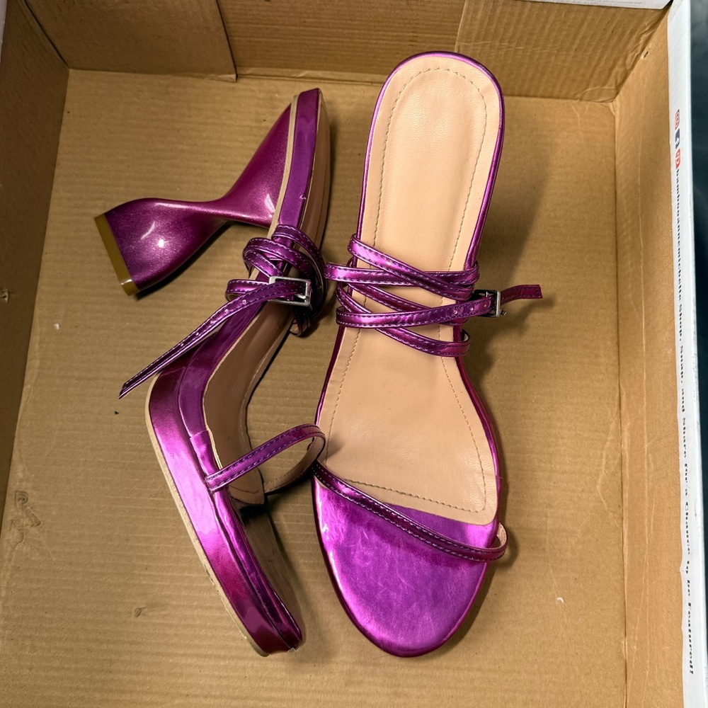 SHEIN Metallic Purple Strappy Heels
